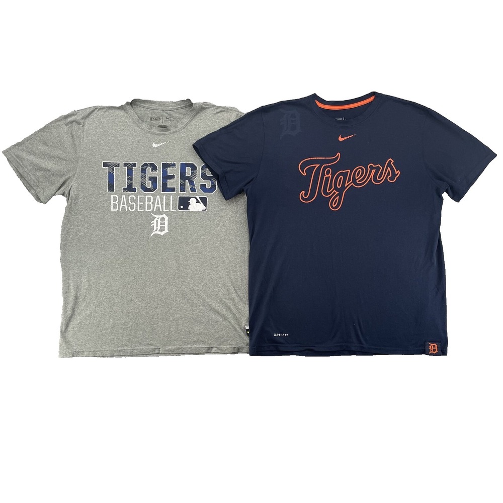 Nike T-Shirt LOT (2) Mens Large Tigers Baseball Sportswear Performance Train MLB